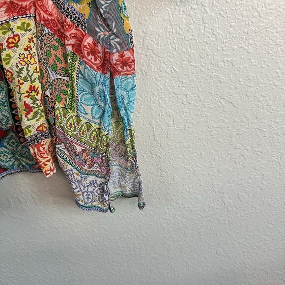 Shana Top Viscose Silk Lightweight Blouse M Short Sleeve Patchwork Art To Wear - Picture 6 of 9